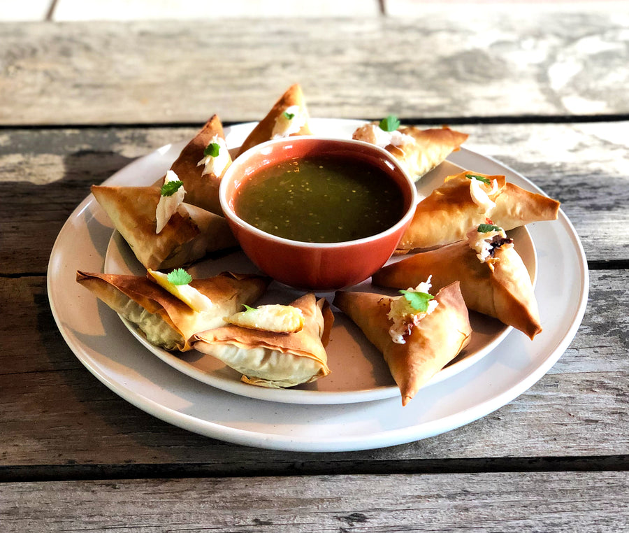 Dungeness Crab and Chive Phyllo Pockets with Salsa Verde