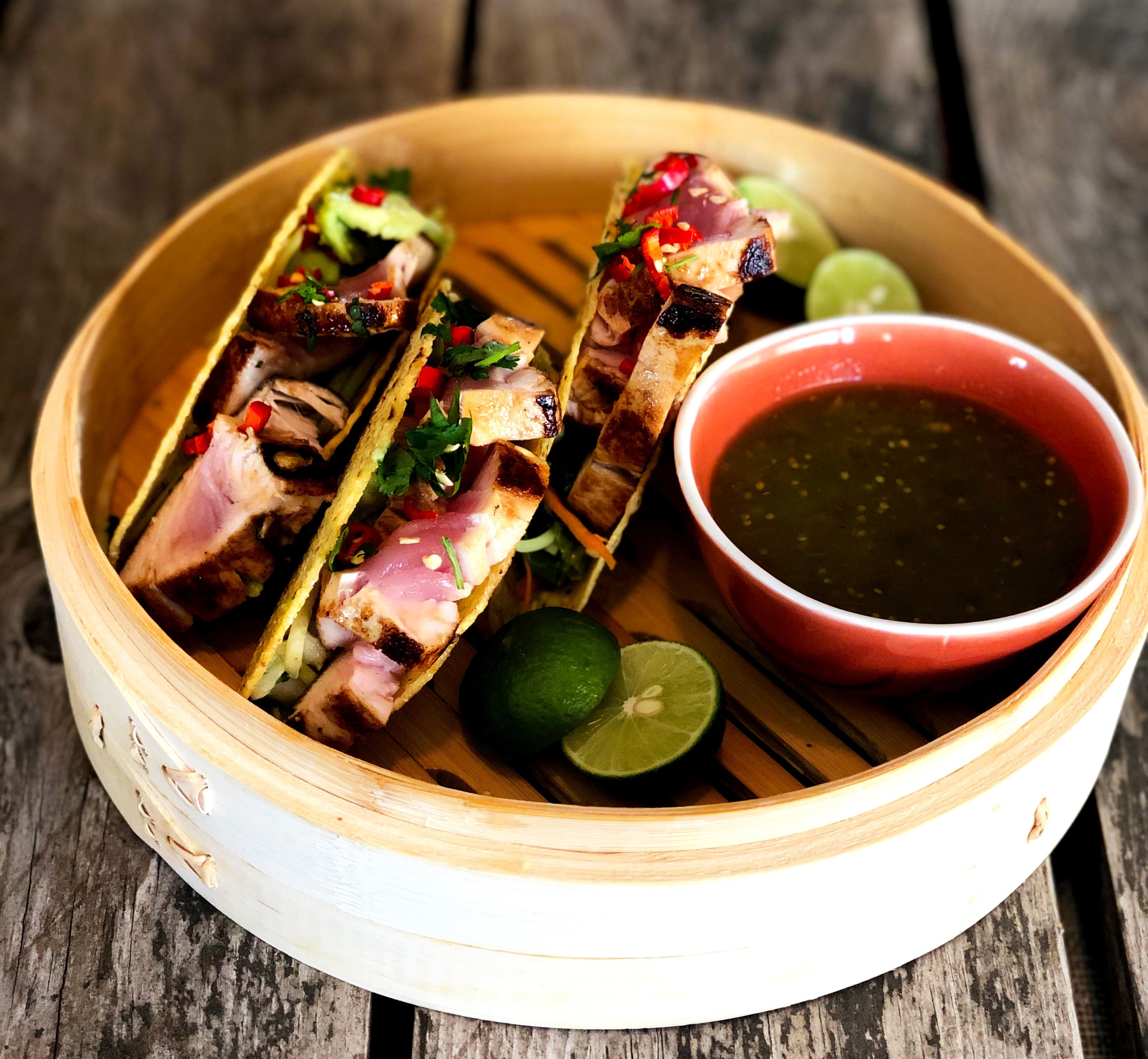 Albacore, Cumin and Lime spiced Tacos with Homemade Pickled Chillies