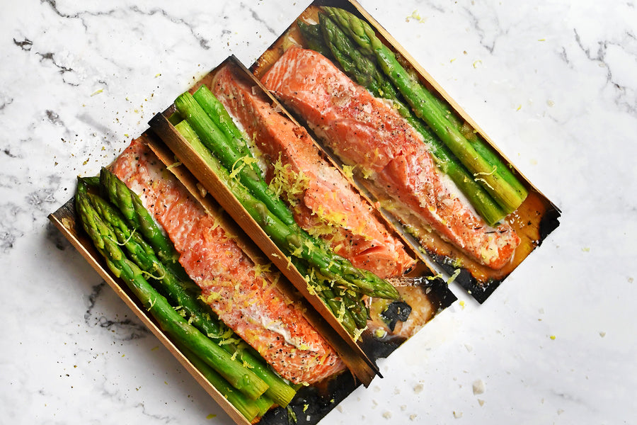 Sockeye Salmon Cedar Wraps with Salted Lemon and Nori Preserve