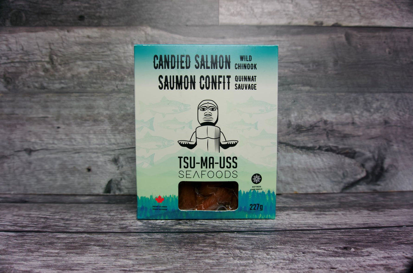 Tsu-ma-uss Candied Chinook Salmon - indigenous food, hot smoked 